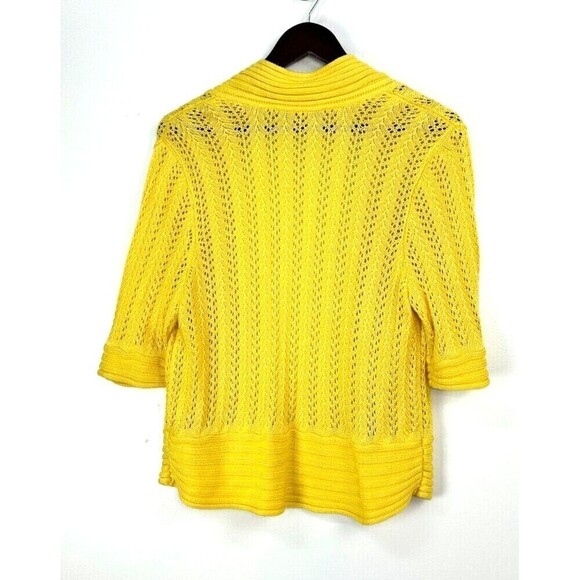 Peter Nygard Women Sz L Yellow Open Front Cropped Sweater Cardigan Open Knit U1 - Picture 5 of 10